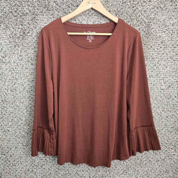Chicos Top Womens 2 US Large Brown Scoop Neck Bell Sleeve Tee Casual - Picture 1 of 7